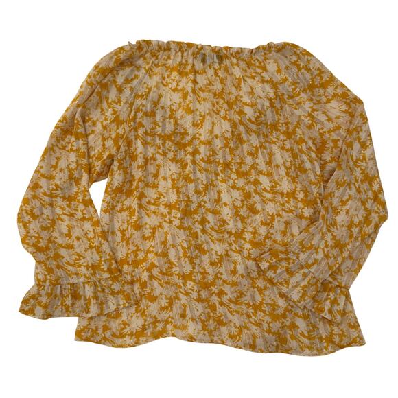 Vici Floral Long Sheer Blouse Women’s Medium Mustard Yellow Cottagecore Coquette - Picture 2 of 16